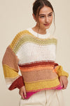 Open Mixed Knit Slouchy Hand Crochet Sweater - KOKOTETE