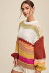 Open Mixed Knit Slouchy Hand Crochet Sweater - KOKOTETE