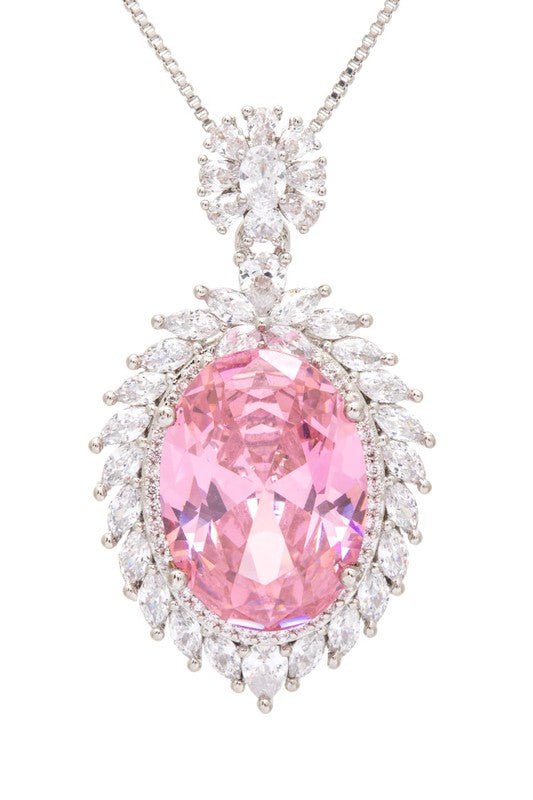 Oversize Pink CZ Pendant Necklace - KOKOTETE