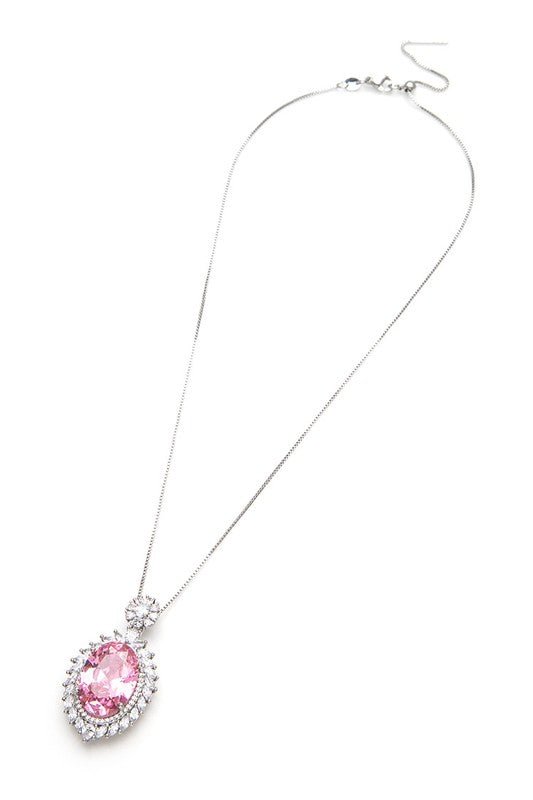 Oversize Pink CZ Pendant Necklace - KOKOTETE