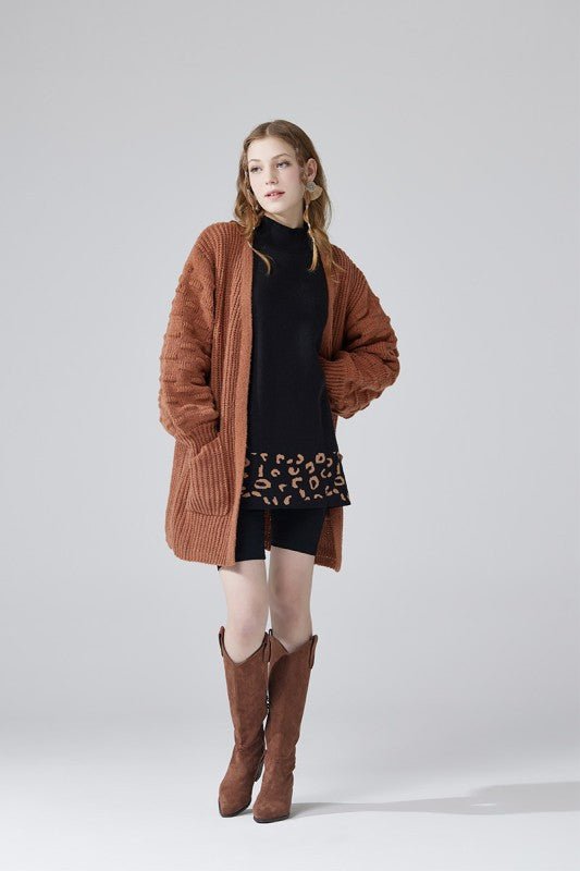 Oversized Pompom Sleeve Cardigan - KOKOTETE