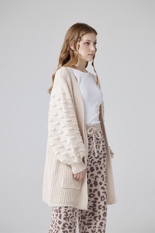 Oversized Pompom Sleeve Cardigan - KOKOTETE