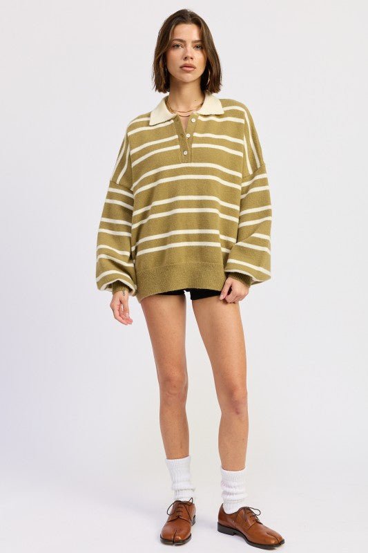 OVERSIZED STRIPE COLLAR SWEATER - KOKOTETE