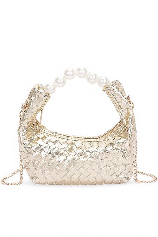 Pearl Handle Metallic Small Convertible Clutch Bag - KOKOTETE