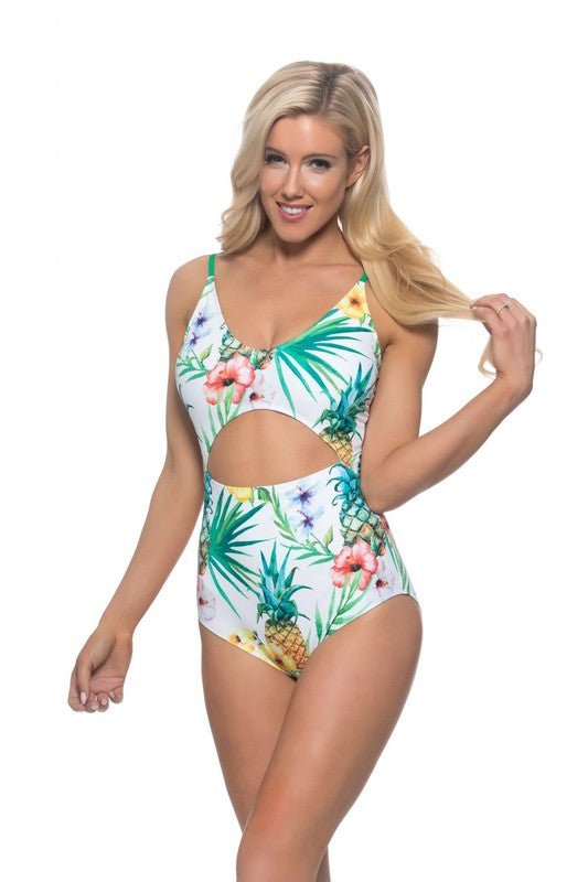 Pineapple cutout one piece swimsuit - KOKOTETE