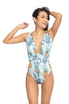 PINEAPPLE PRINT V NECKLINE ONE PIECE SWIMSUIT - KOKOTETE