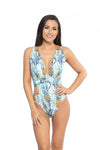 PINEAPPLE PRINT V NECKLINE ONE PIECE SWIMSUIT - KOKOTETE