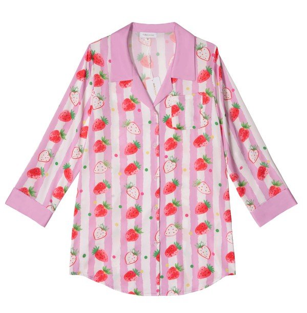 PINK STRAWBERRY STRIPED SLEEP SHIRT - KOKOTETE