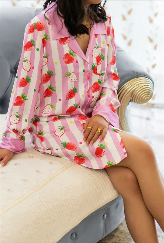 PINK STRAWBERRY STRIPED SLEEP SHIRT - KOKOTETE