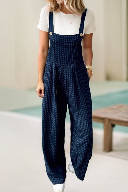 Plaid Print Buttoned Pocketed High Waist Overall - KOKOTETE