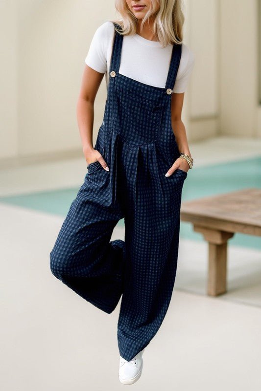 Plaid Print Buttoned Pocketed High Waist Overall - KOKOTETE