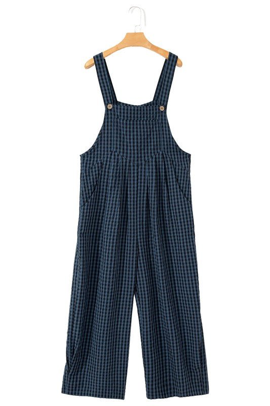 Plaid Print Buttoned Pocketed High Waist Overall - KOKOTETE