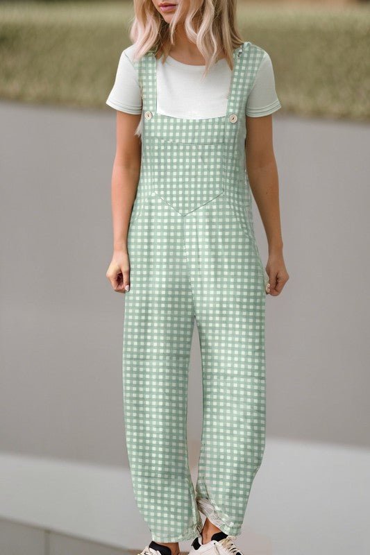 Plaid Print Buttoned Pocketed High Waist Overall - KOKOTETE