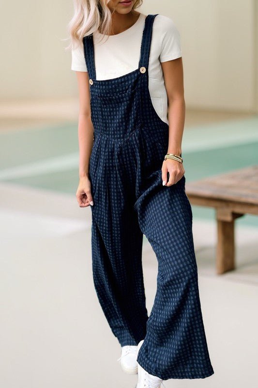Plaid Print Buttoned Pocketed High Waist Overall - KOKOTETE