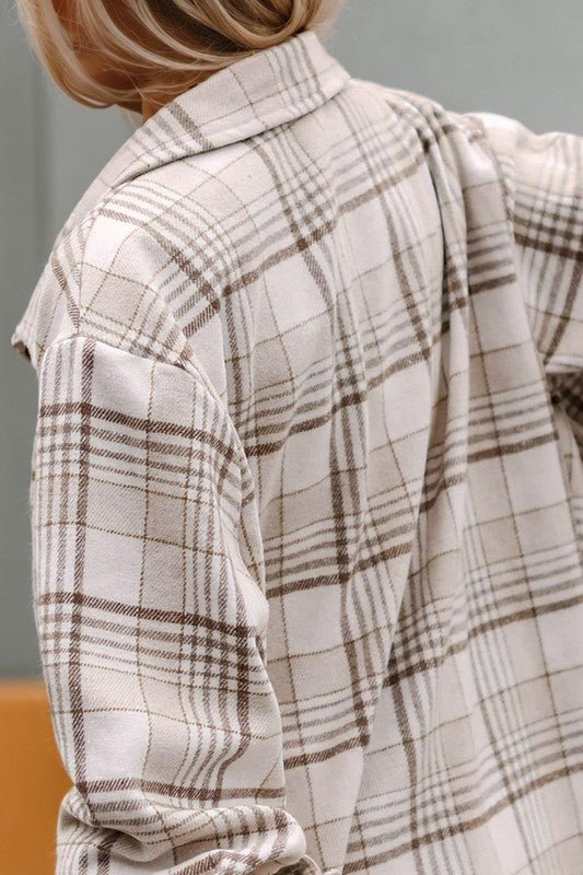 Plaid Removable Hood Buttoned Shacket - KOKOTETE