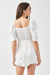 Pleated Puff Sleeve Overwrap Romper - KOKOTETE