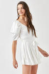 Pleated Puff Sleeve Overwrap Romper - KOKOTETE