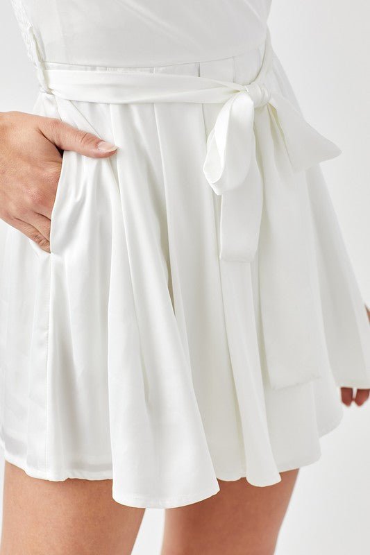 Pleated Puff Sleeve Overwrap Romper - KOKOTETE