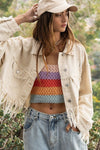 Plus Fringe - Detailed Cropped Denim Jacket - KOKOTETE