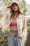 Plus Fringe - Detailed Cropped Denim Jacket - KOKOTETE