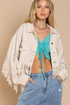 Plus Fringe - Detailed Cropped Denim Jacket - KOKOTETE
