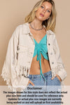 Plus Fringe - Detailed Cropped Denim Jacket - KOKOTETE