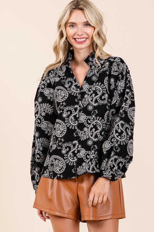 Plus Paisley Eyelet Laced Button - Up Blouse - KOKOTETE