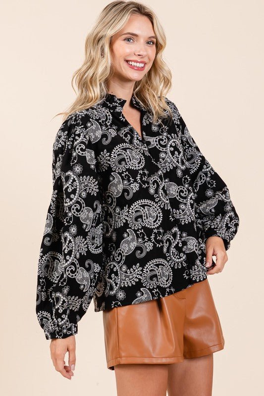 Plus Paisley Eyelet Laced Button - Up Blouse - KOKOTETE