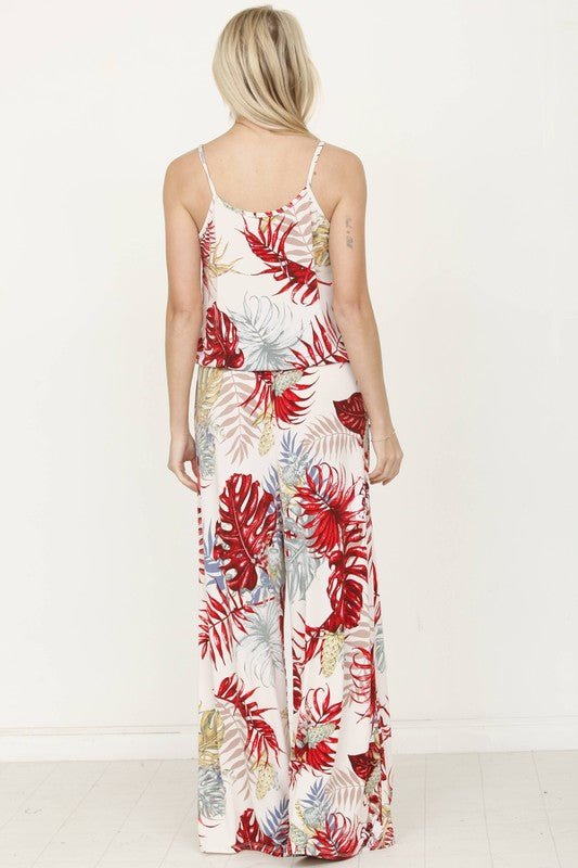 Plus Tropical Spaghetti Strap Jumpsuit - KOKOTETE