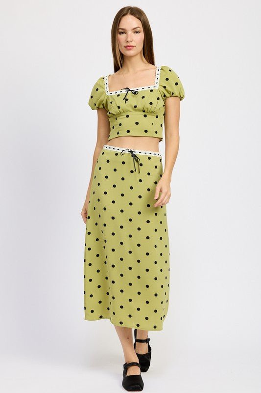 POLKA DOT MIDI SKIRT WITH LACE TRIM - KOKOTETE