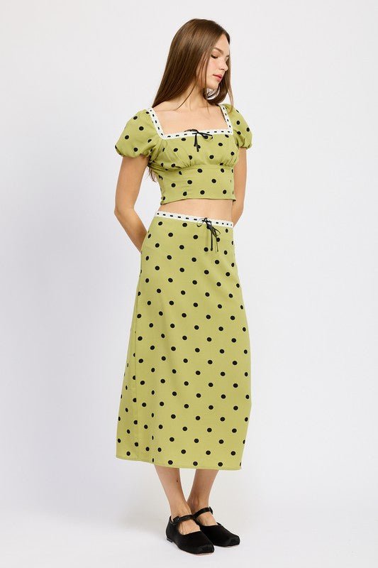 POLKA DOT MIDI SKIRT WITH LACE TRIM - KOKOTETE