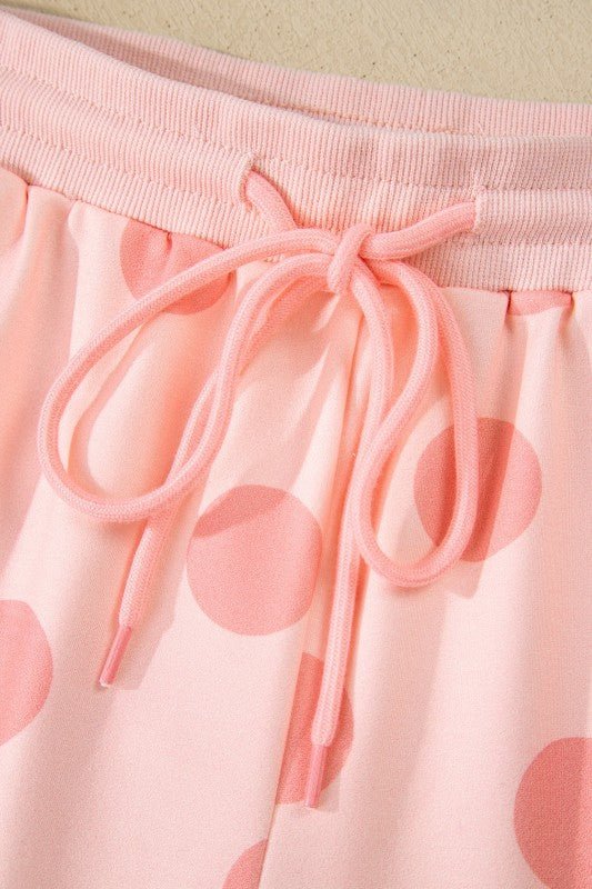 Polka Dot Pullover and Drawstring Shorts Set - KOKOTETE