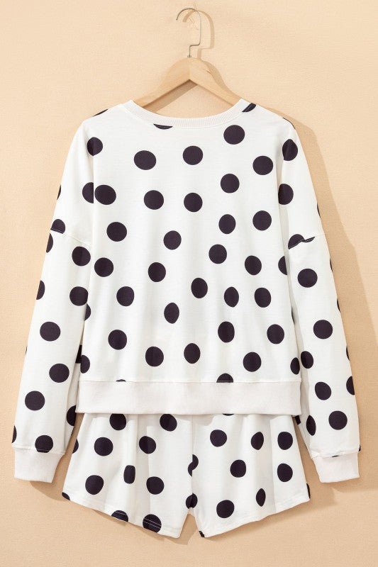 Polka Dot Pullover and Drawstring Shorts Set - KOKOTETE