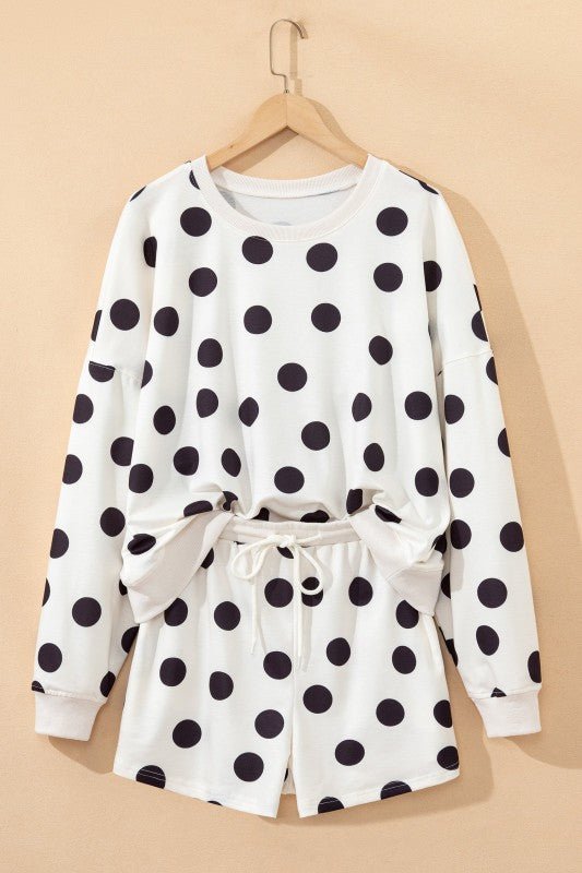Polka Dot Pullover and Drawstring Shorts Set - KOKOTETE