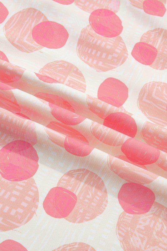 Polka Dot Ruffle Zip Up Short Sleeve Midi Dress - KOKOTETE