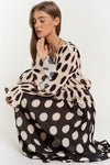 Polka Dot Ruffled Long Sleeve Pleated Maxi Dress - KOKOTETE