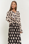 Polka Dot Ruffled Long Sleeve Pleated Maxi Dress - KOKOTETE