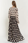 Polka Dot Ruffled Long Sleeve Pleated Maxi Dress - KOKOTETE
