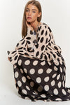 Polka Dot Ruffled Long Sleeve Pleated Maxi Dress - KOKOTETE