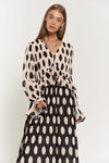 Polka Dot Ruffled Long Sleeve Pleated Maxi Dress - KOKOTETE