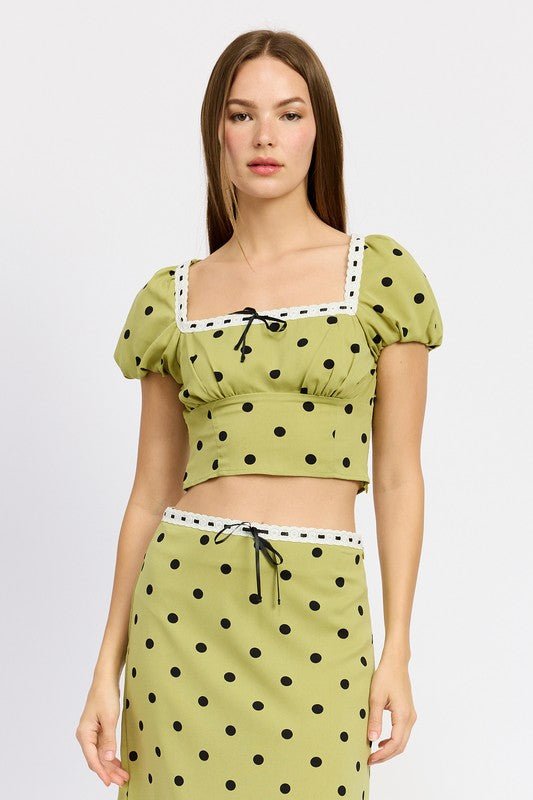 POLKA DOT TOP WITH LACE TRIM - KOKOTETE