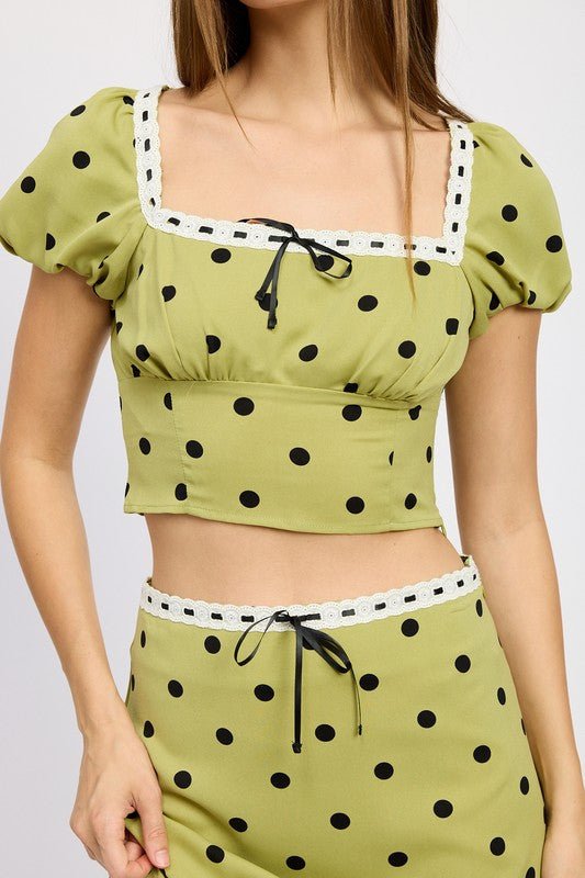 POLKA DOT TOP WITH LACE TRIM - KOKOTETE