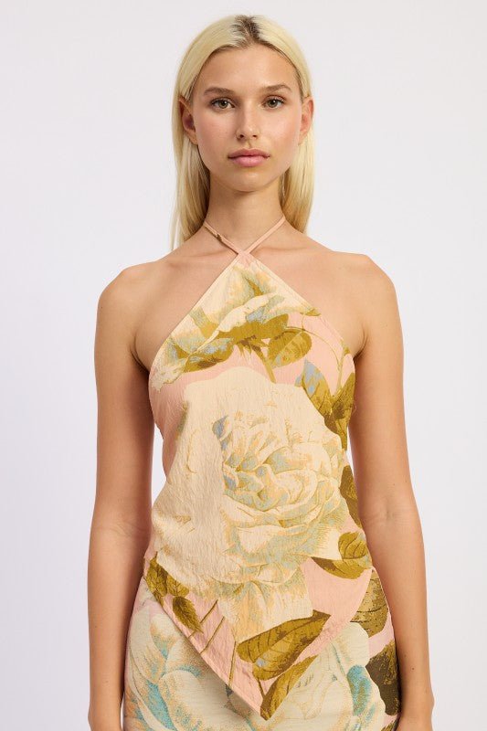 PRINTED HALTER SCARF TOP - KOKOTETE