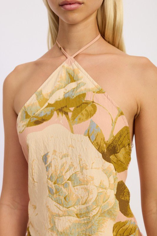PRINTED HALTER SCARF TOP - KOKOTETE