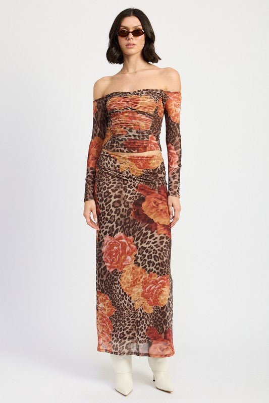 PRINTED LEOPARD MAXI SKIRT - KOKOTETE