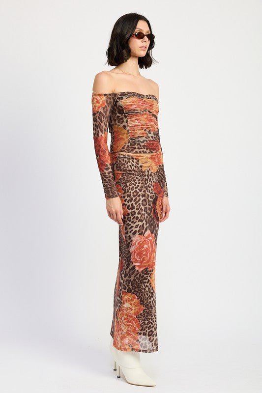 PRINTED LEOPARD MAXI SKIRT - KOKOTETE