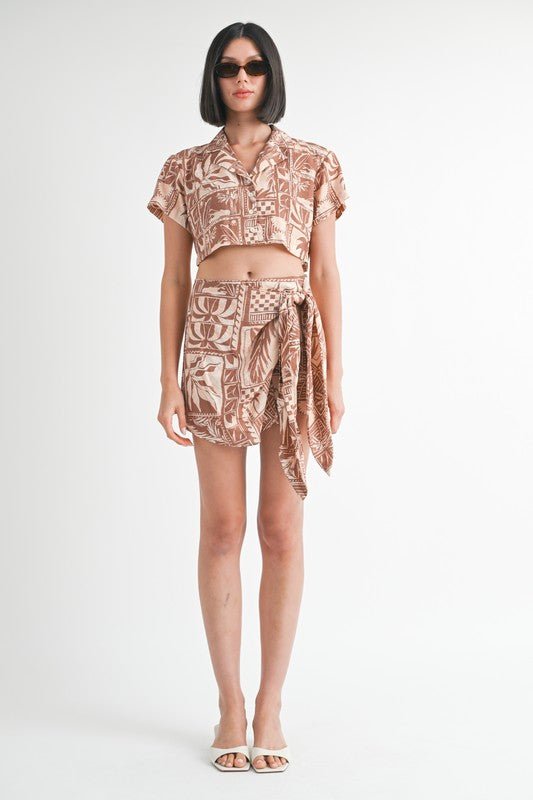 PRINTED MINI WRAPPED SKIRT - KOKOTETE