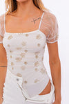 Puff Sleeve Embroidered Mesh Bodysuit - KOKOTETE