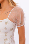 Puff Sleeve Embroidered Mesh Bodysuit - KOKOTETE