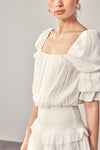 Puff Sleeve Smocked Waist Romper - KOKOTETE